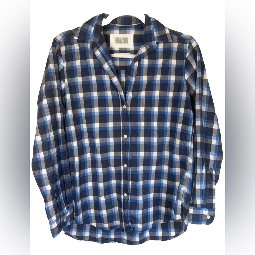 Grayson The Hero Button Up Shirt Womens 01 Blue Lightweight Plaid Long Sleeve